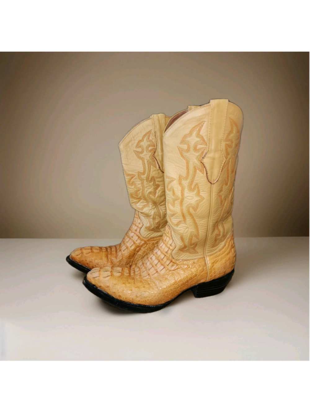 Vtg Mark Leather Alligator Belly Cowboy Boots Mens 8.5 EE Handcrafted USA Tan